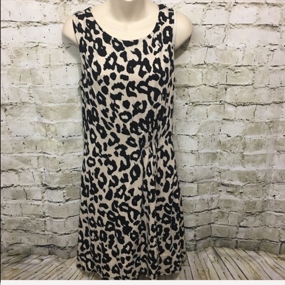 LOFT Brown Animal Print Gathered Sheath Dress - Picture 1 of 5
